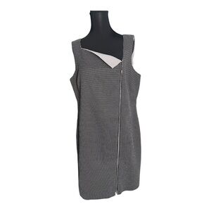 Calvin Klein Black‎ White Checkered Sheath Dress Size 14 Sleeveless Zip Front